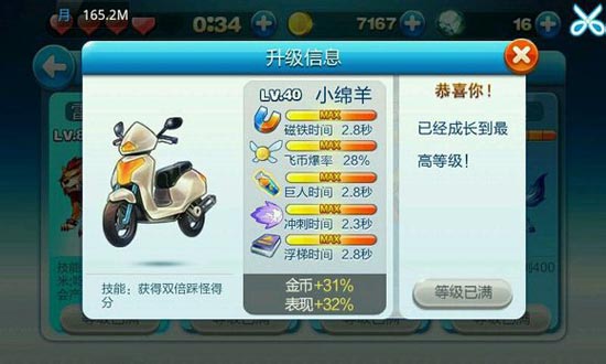 天天酷跑小绵羊满级属性