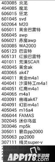 全民枪战枪械代码