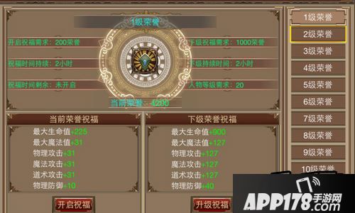 荣誉值从低到高级每个级别提升的四围数值都不同