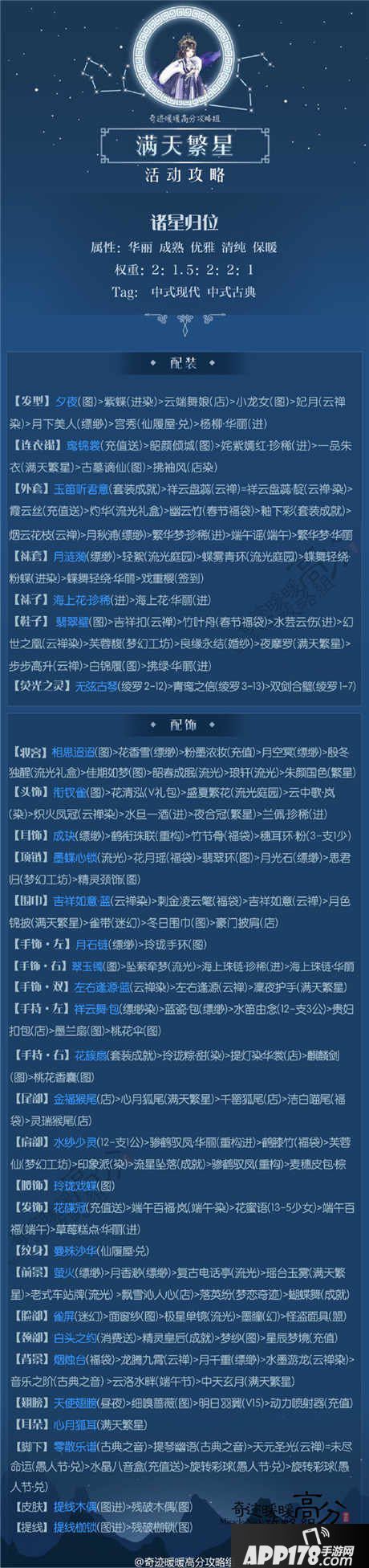 奇迹暖暖诸星归位高分搭配