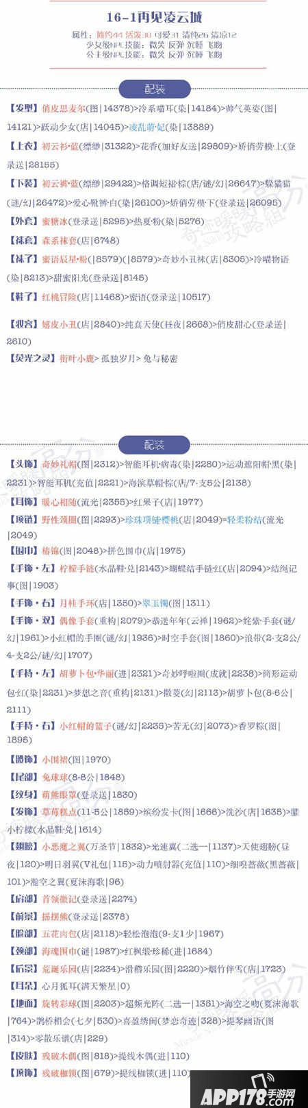 奇迹暖暖16-1再见凌云城高分s搭配攻略
