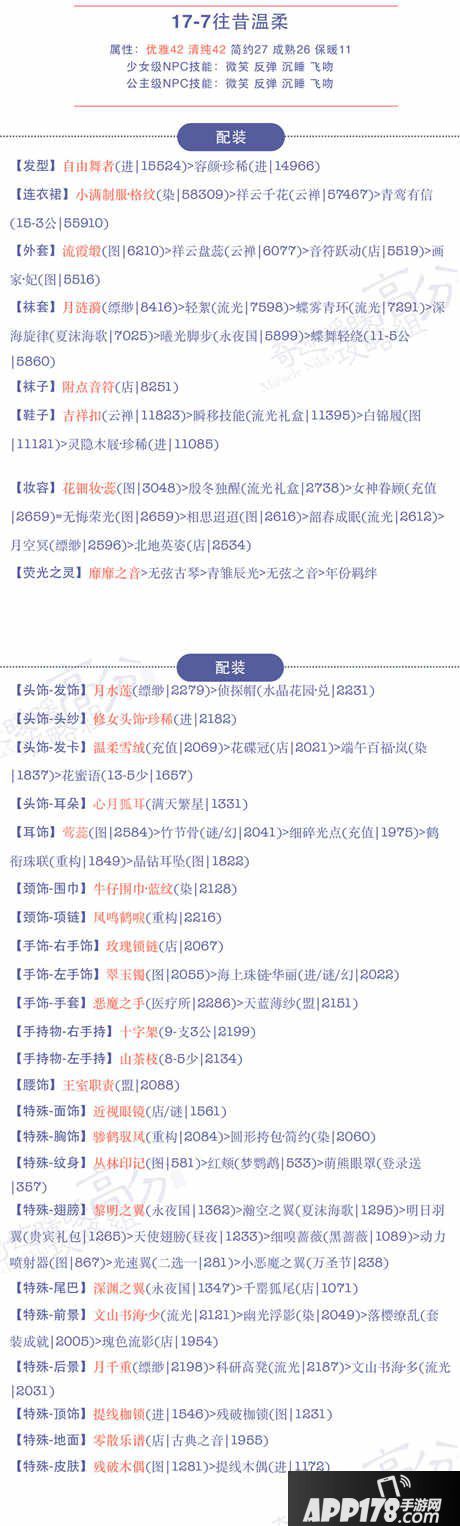 奇迹暖暖17-7往昔温柔高分搭配