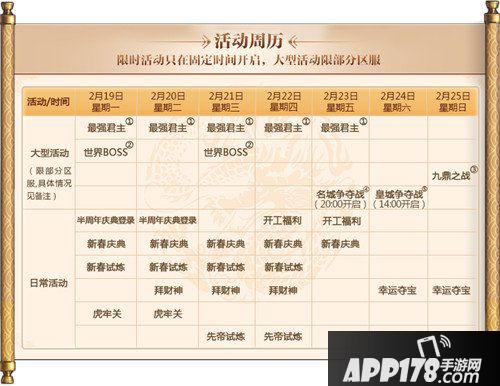乱世王者春节日常活动周历