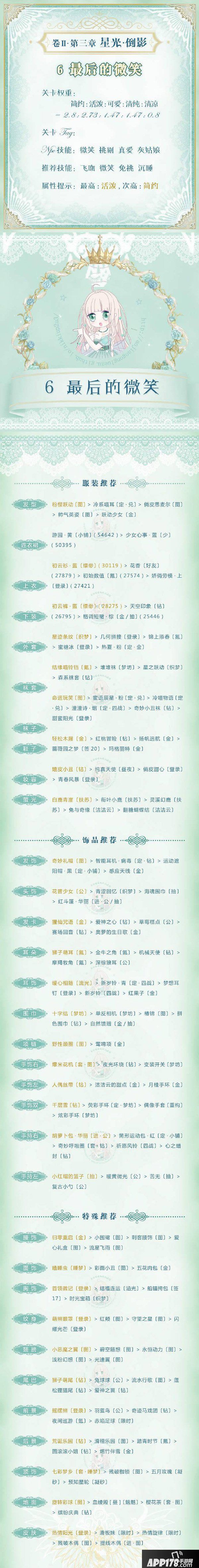 奇迹暖暖星光倒影第六关攻略 最后的微笑高分搭配攻略