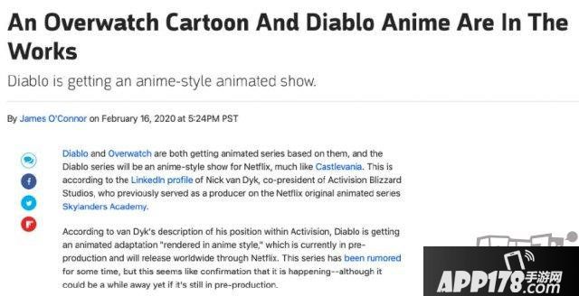 外媒曝暴雪计划制作《守望先锋》和《暗黑破坏神》动画系列