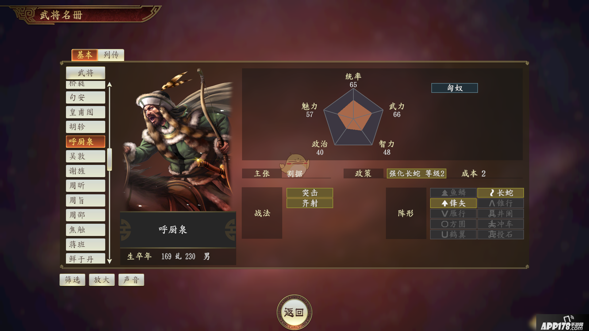 《三国志14》呼厨泉怎么样 呼厨泉武将强度评测